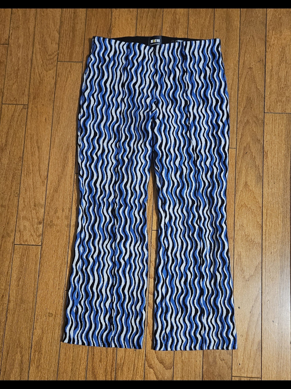Mauve Blue & Black Wave-Print Ankle Pants, By Anthropologie,RETRO 70's STYLE